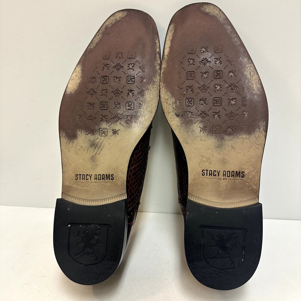 X EUC Stacy Adams Brown Snakeskin Cap Toe Derby Exotic Men's 10.5 D - Picture 2 of 12